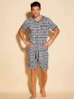 Cosabella Black & White Triangle Print Short Sleeve Lounge Set